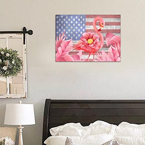 Pink Flamingo Flower 4th of July Wooden Sign