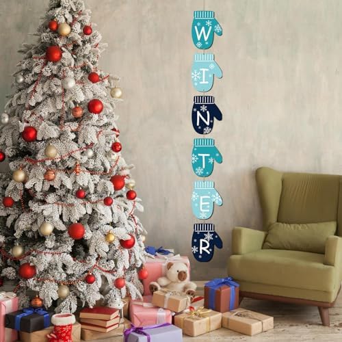 Winter Christmas Door Sign Wooden Glove Decor