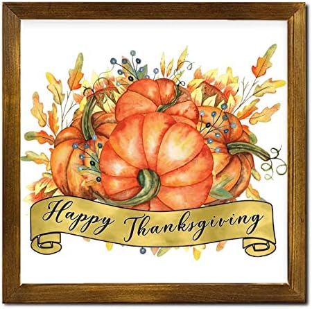 Happy Thanksgiving Framed Wooden Wall Art Sign 12x12