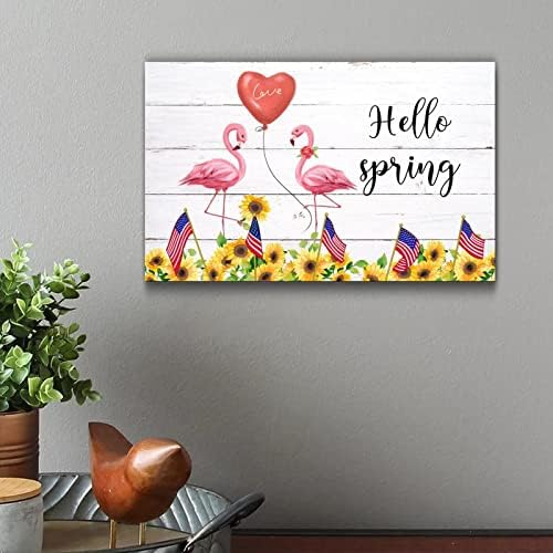 Wooden Flamingo Happy Life Sunflower Wall Hanging