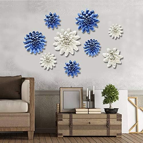 Peony Ceramic Flower Wall Decor Blue 3D