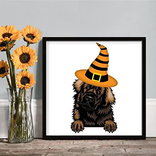 Halloween Decor Framed Wood Sign with Witch Hat