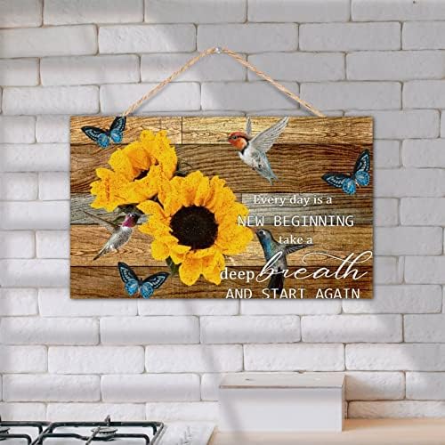 TEANFUN 12x20 Inch Rustic Wood Hummingbird Sign