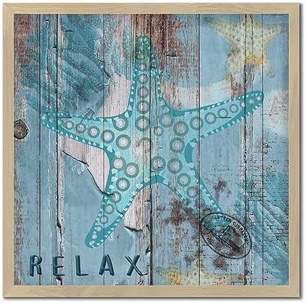 Hanging Framed Wood Sign with Starfish Design