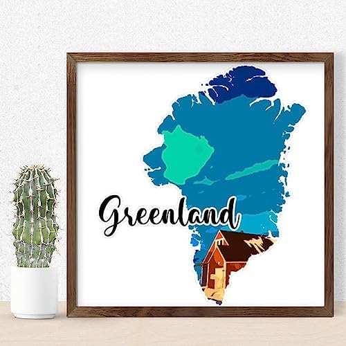 Wood Framed Sign Greenland Wall Art Decorative 12x12in