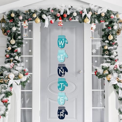 Winter Christmas Door Sign Wooden Glove Decor
