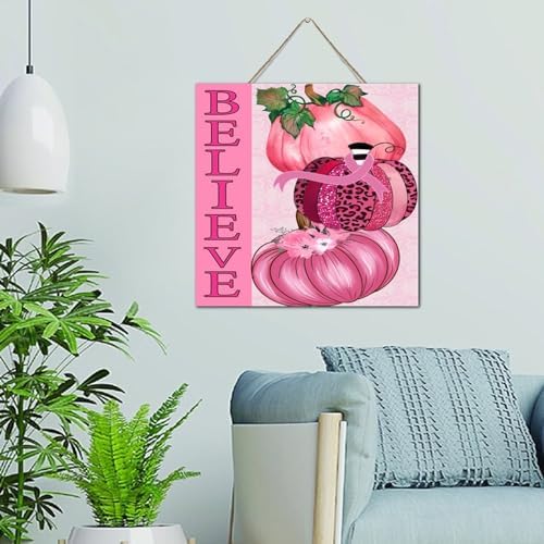 Believe Breast Cancer Awareness Farmhouse Wall Decor Wooden Sign 12x12