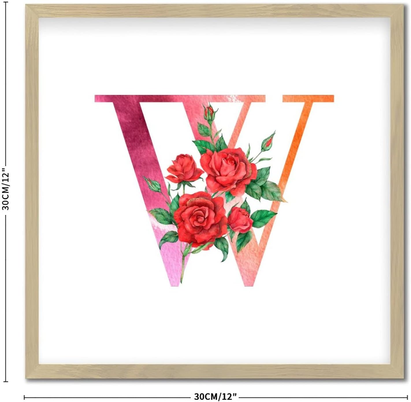 Red Monogram Initial Letter W Framed Wall Art Sign 12x12in