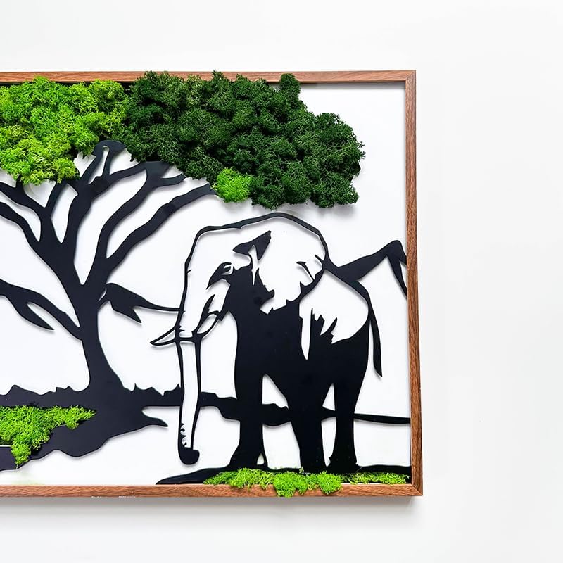 ETICIAN Metal Art Elephant Wall Decor with Moss
