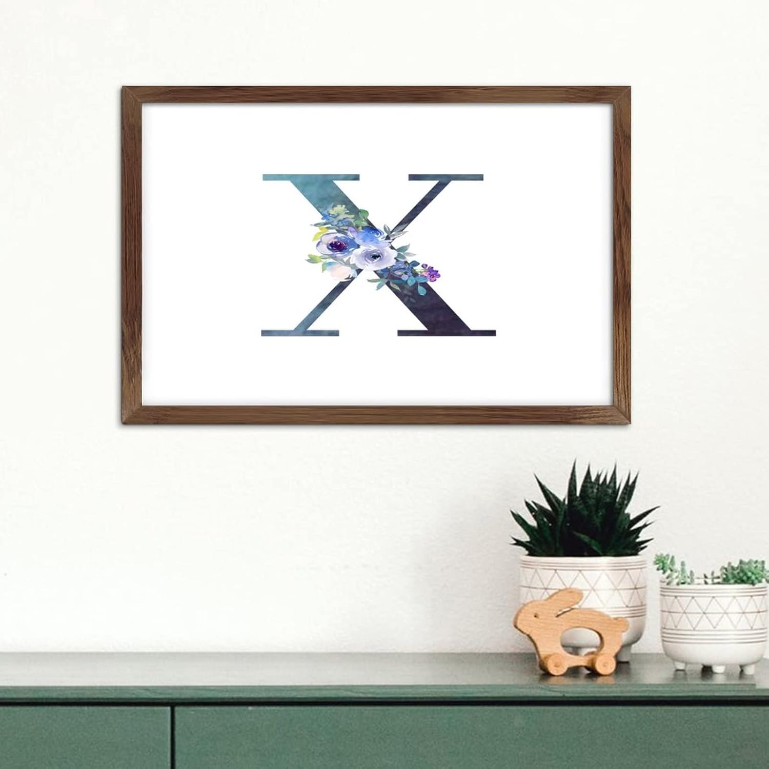 Initial Letter X Blue Monogram Wood Framed Sign Wall Decor