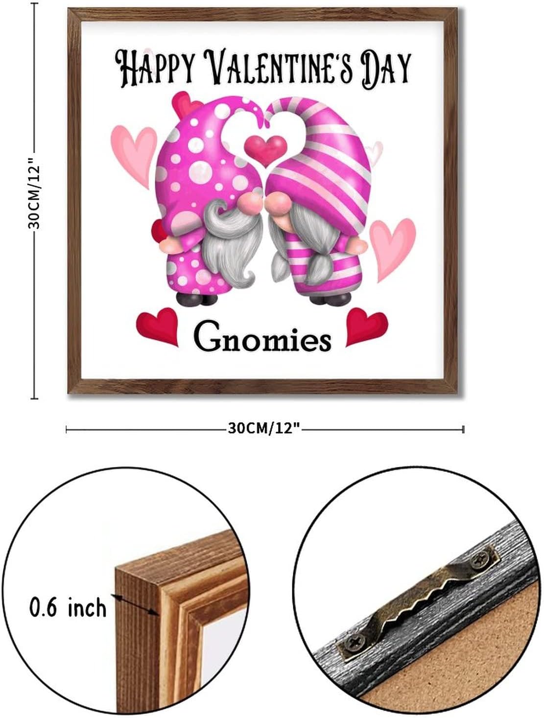 Happy Valentines Day Cute Gnomies with Heart Wood Framed Sign Wall Art