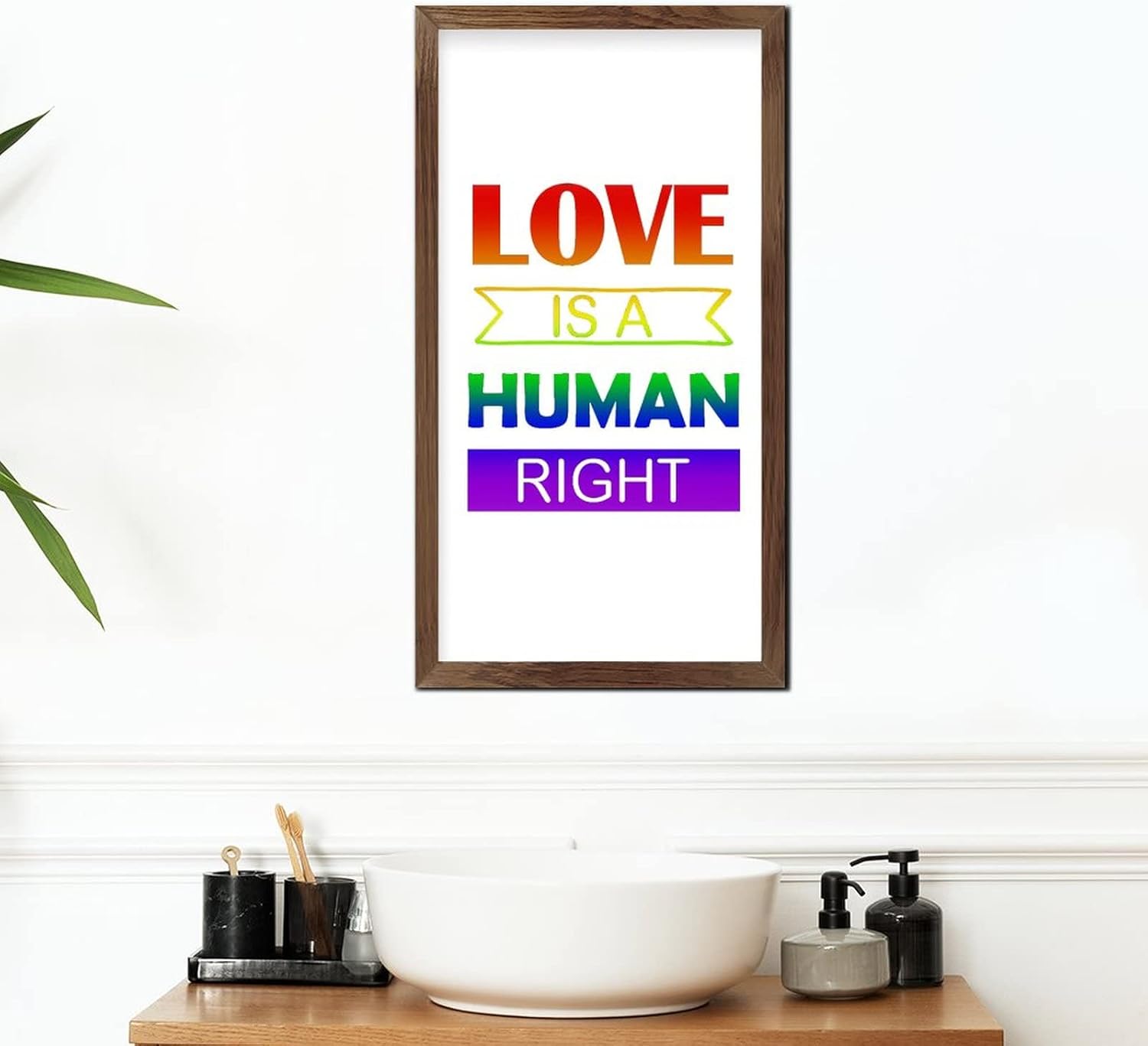 LGBTQ Pride Wood Framed Wall Sign Love is a Human Right