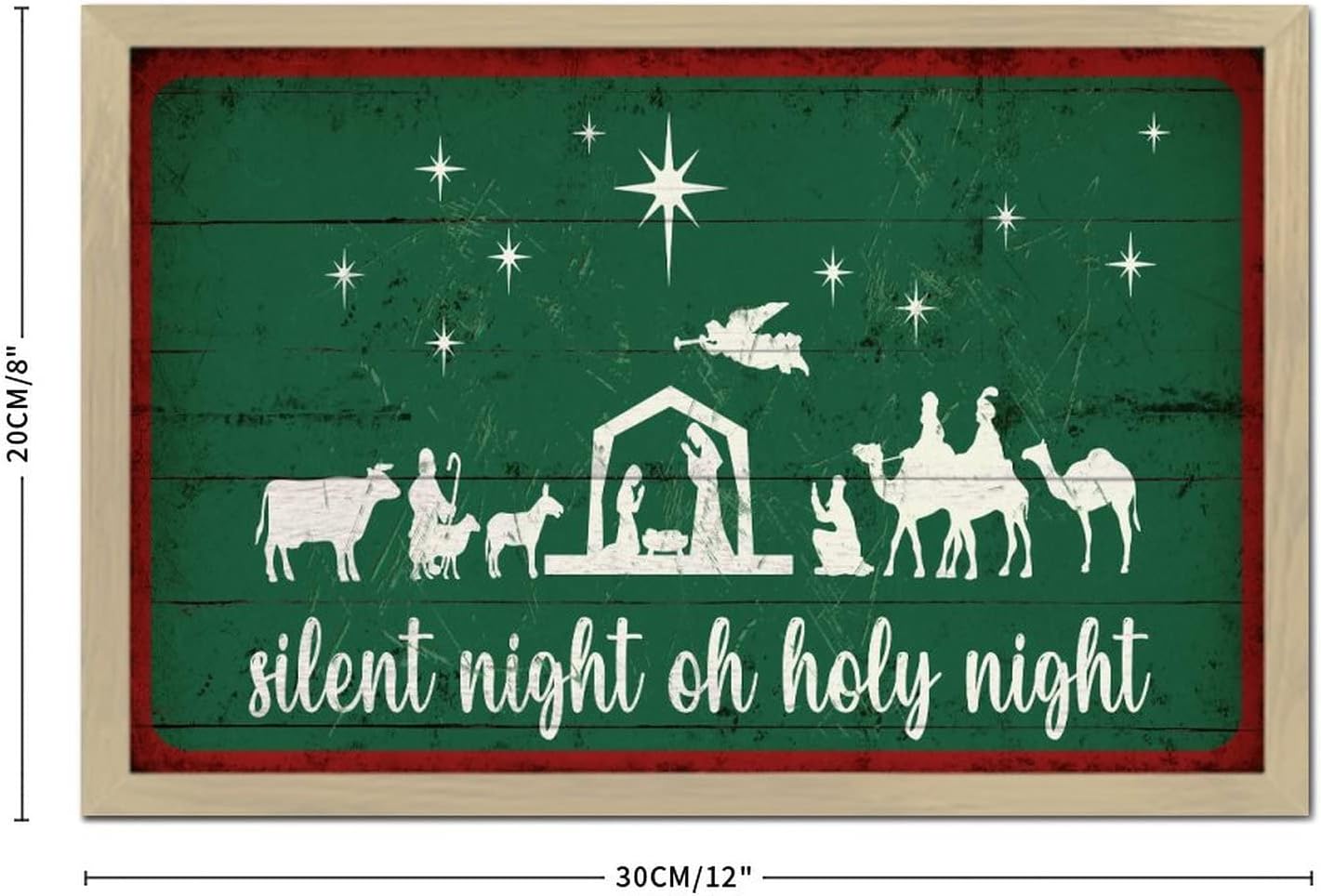 Merry Christmas Wall Art Decor Framed Wooden Sign 8x12in