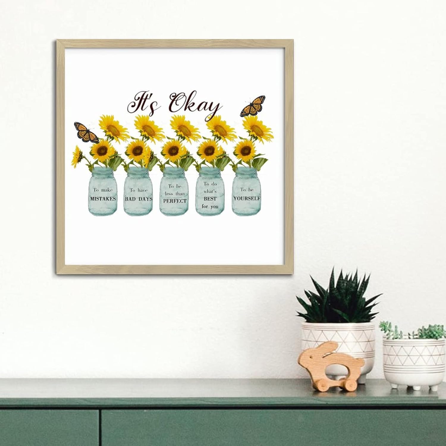 Sunflower in Vase Wood Sign Retro Wall Decor 12x12in