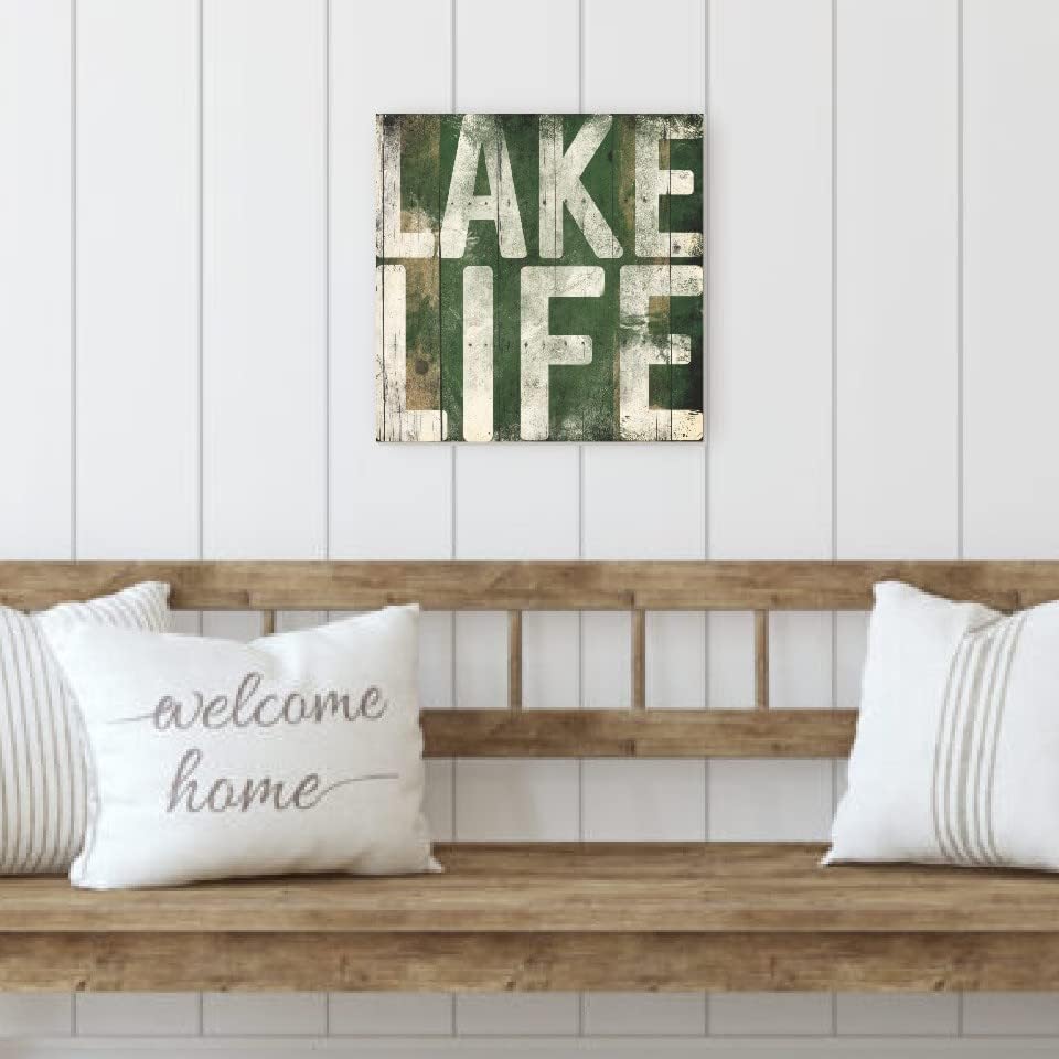 Lake Life Weathered Farmhouse Wood Wall Decor Sign 16x16