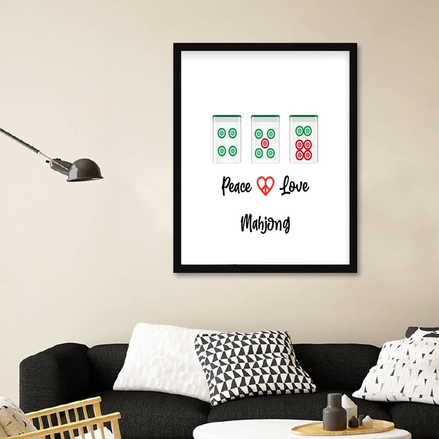 Mahjong Tiles Wall Art Black Table Sign Framed 16x20in