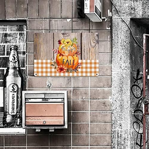 Happy Fall Sign with Pumpkin Sunflower Berries Metal Wall Art