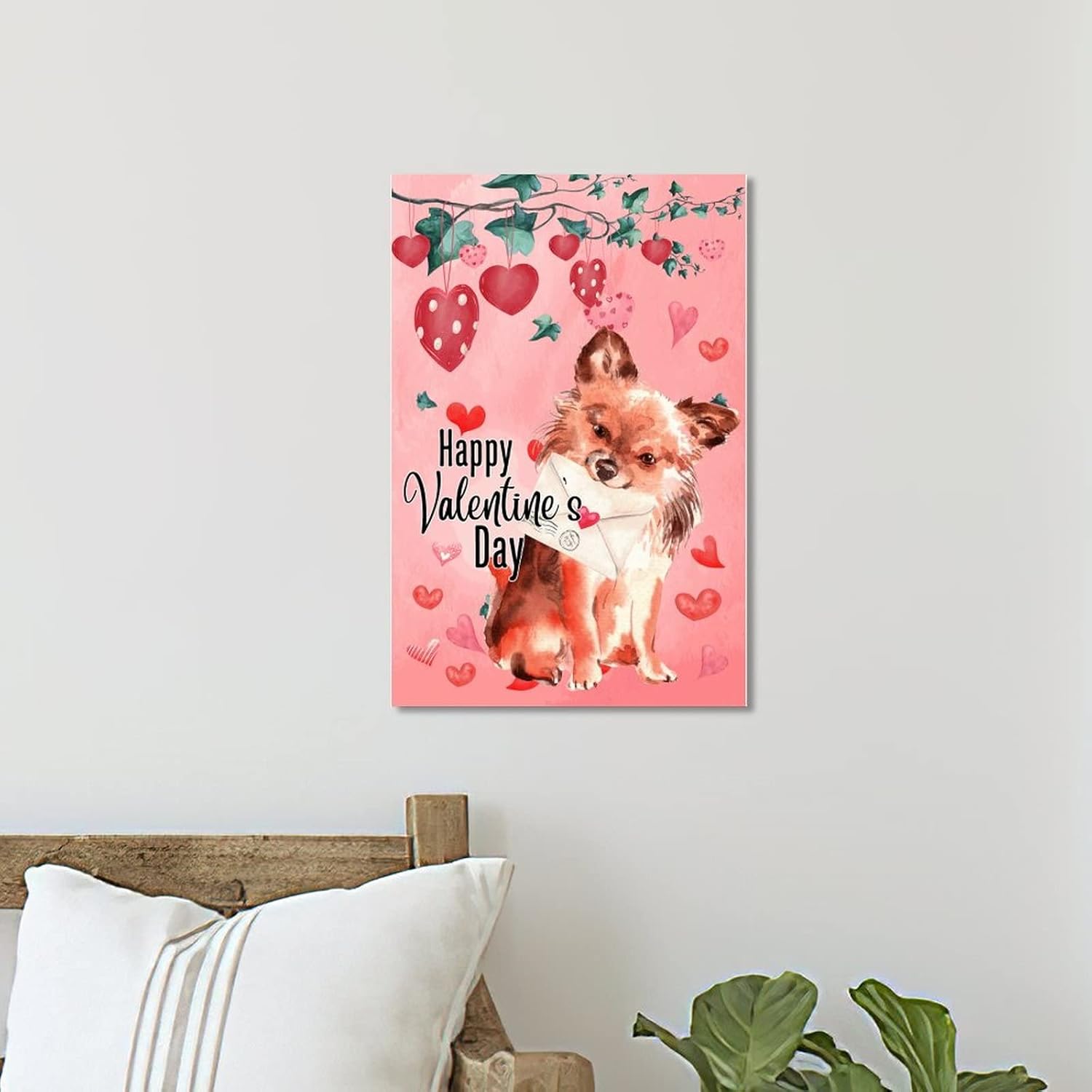 Happy Valentines Dogs Wooden Wall Sign 8x12in