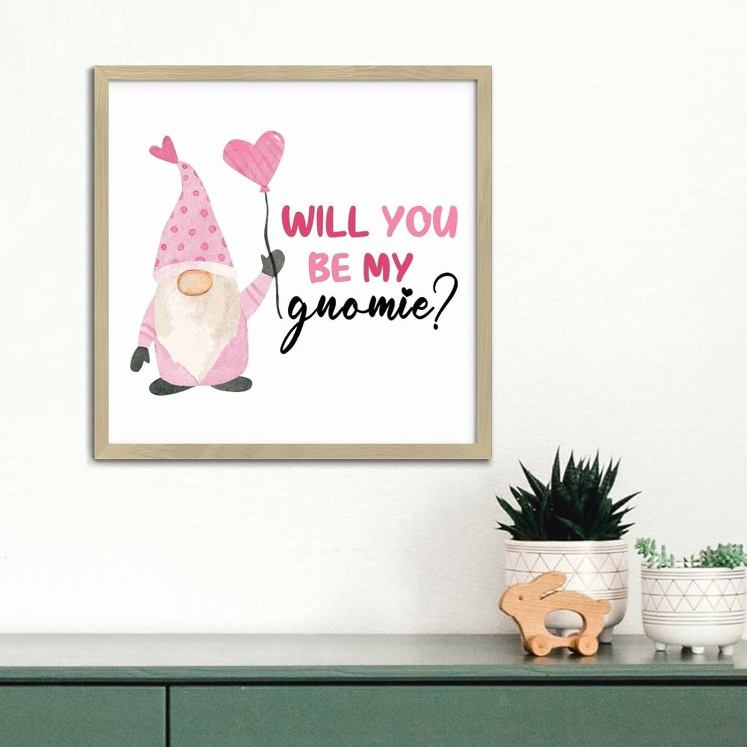 Valentines Day Gnomie Wood Framed Sign