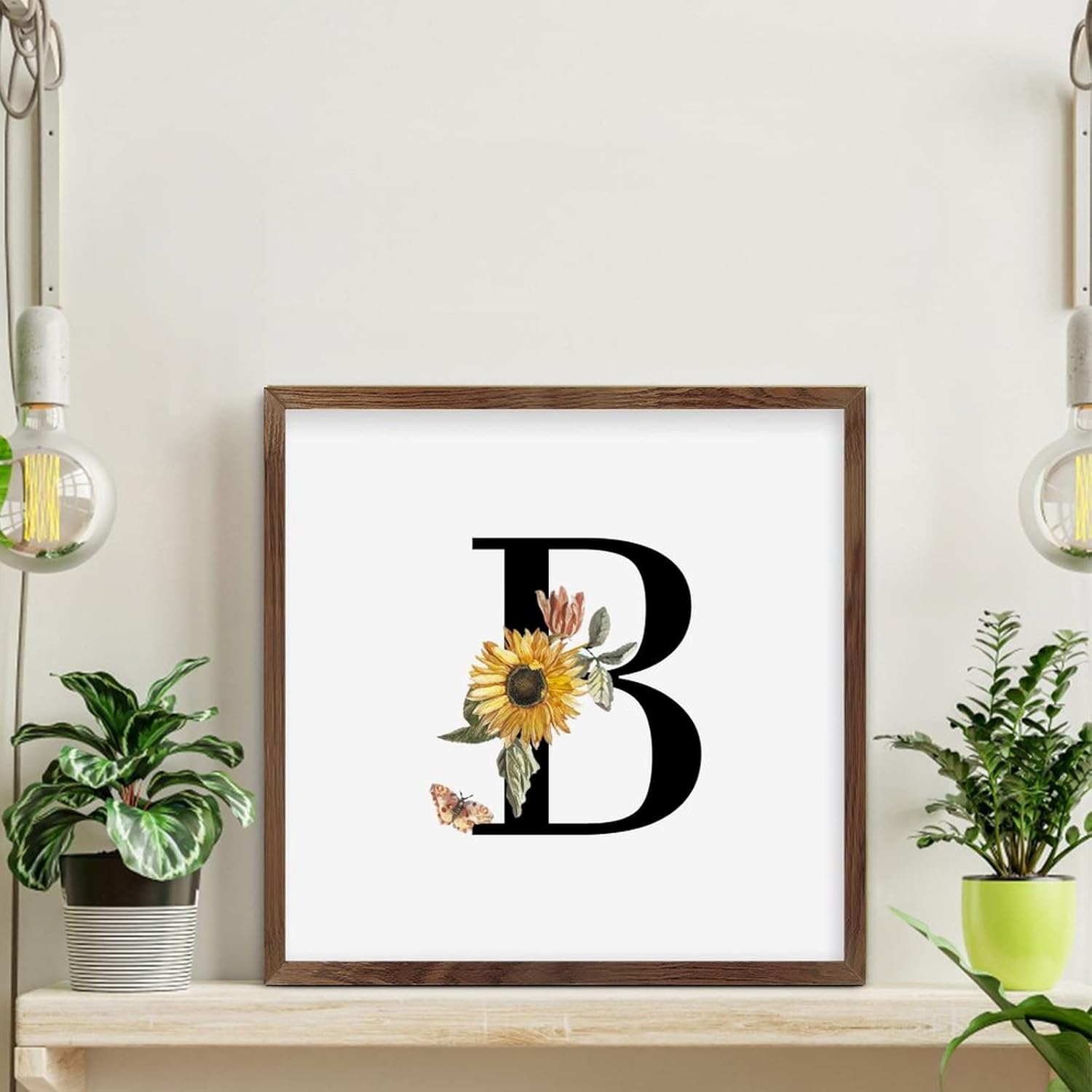 Nintydays Black Monogram Initial Letter B Wooden Wall Table Sign