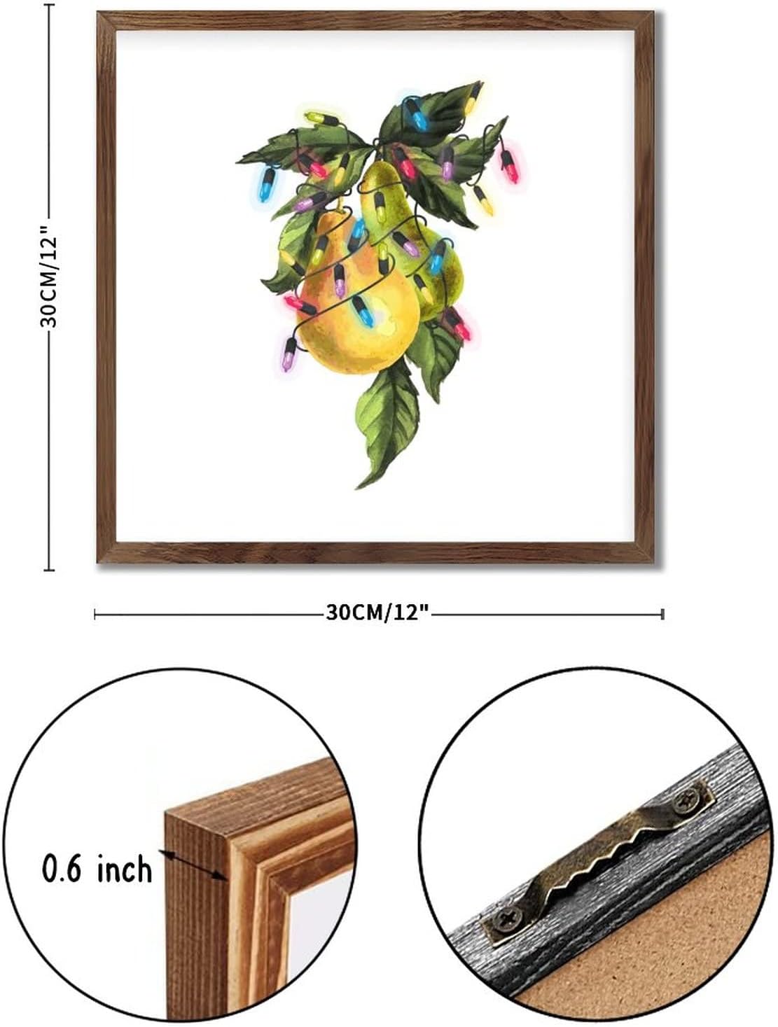 Christmas Pears Wood Sign Wall Decor 12x12
