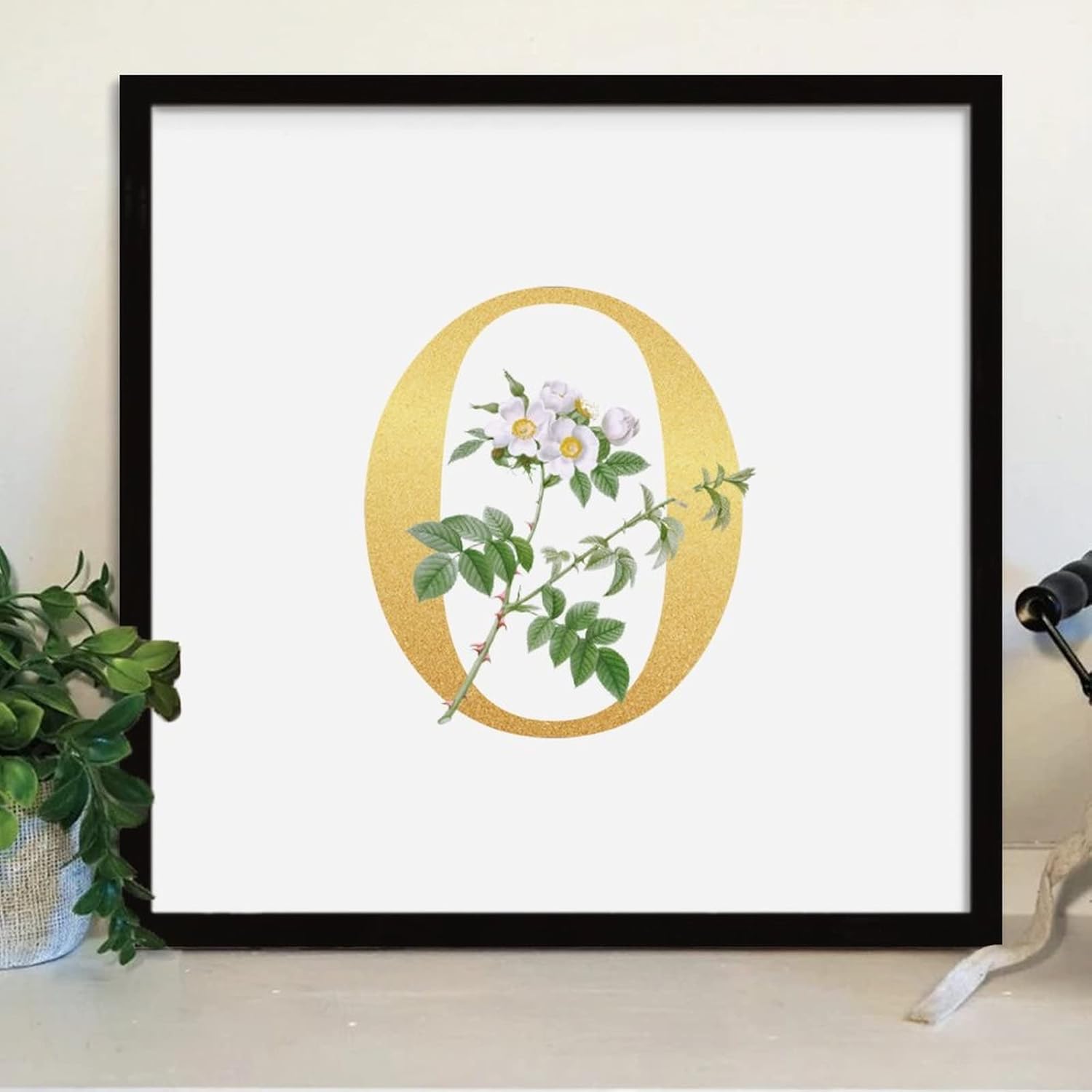 Farmhouse Rustic Wood Frame Sign With Gold Initial