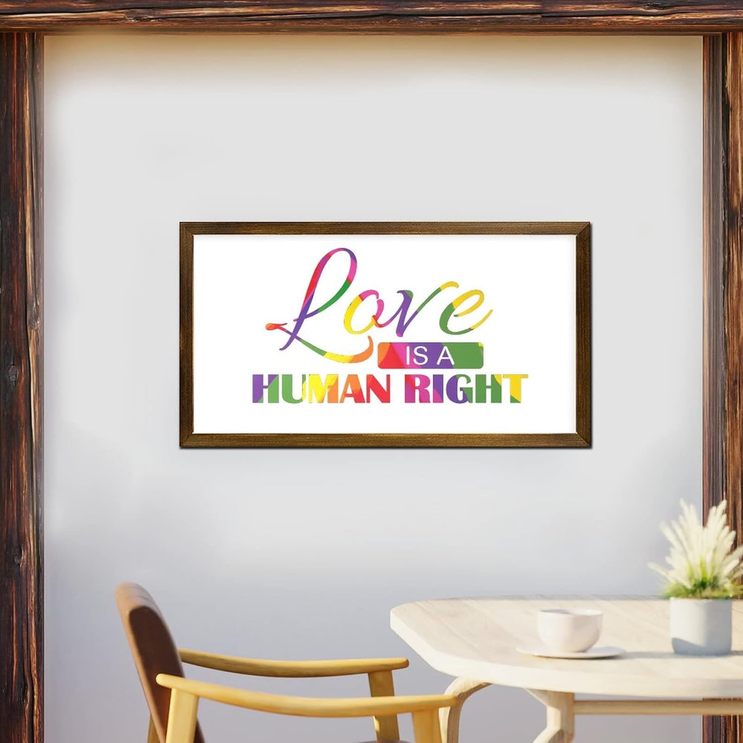 LGBT Pride Framed Wood Wall Sign Love is a Human Right