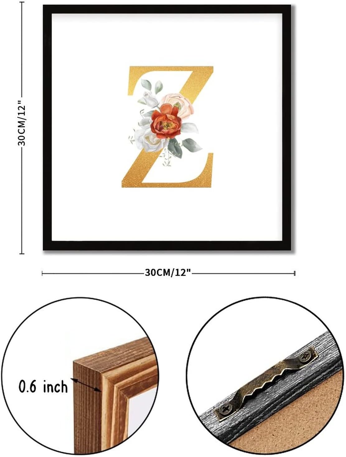 Elegant Rose Gold Initial Z Black Framed Wood Sign