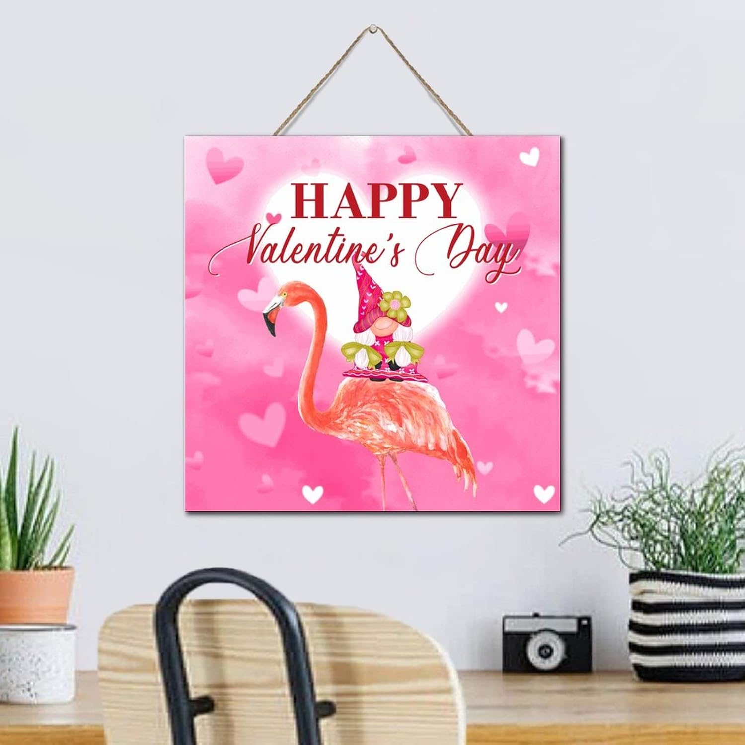 Flamingo Gnome Valentine Wall Plaque 12x12 Inch