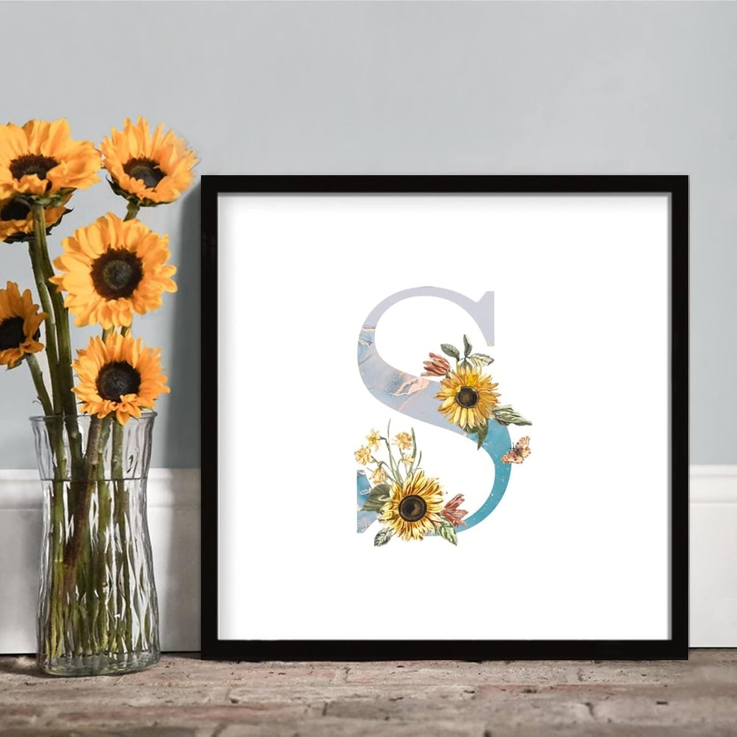 Sunflower Marble Initial Letter S Wood Sign Wall Art