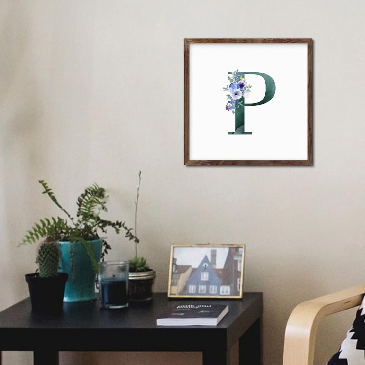 Personalized Wood Framed Monogram Sign with Peonies Design