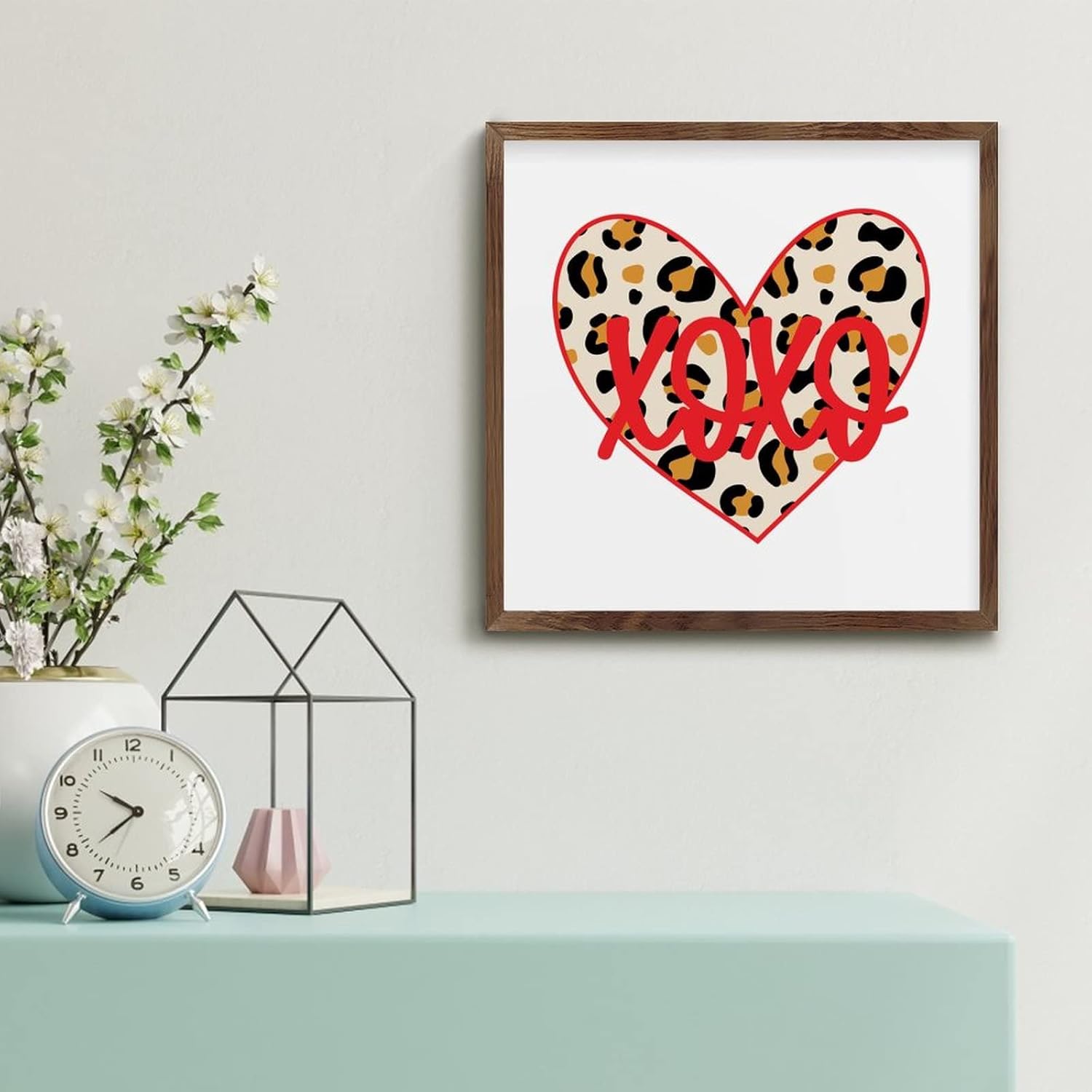 XOXO Leopard Heart Farmhouse Wood Sign 12x12