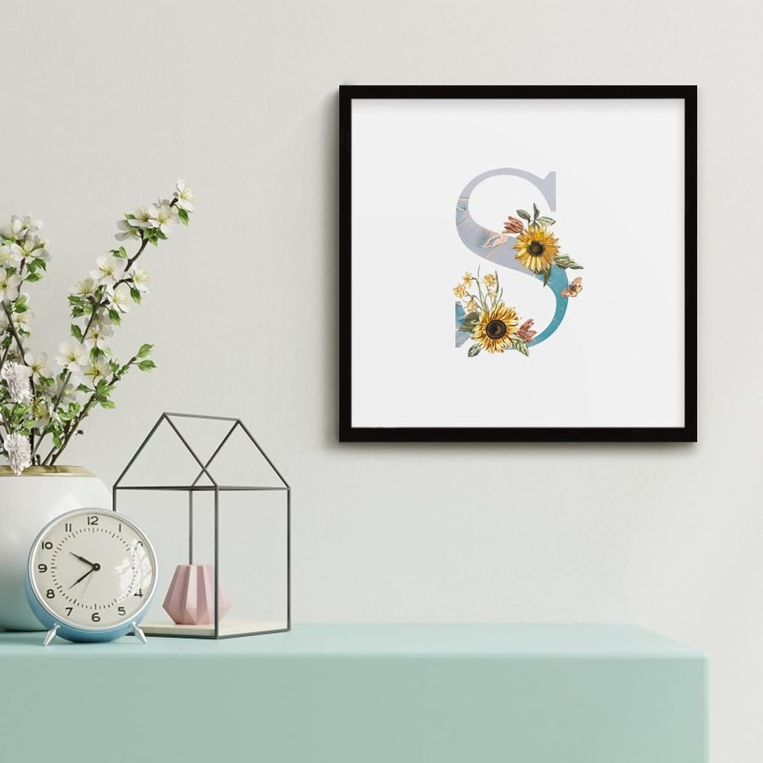 Sunflower Marble Initial Letter S Wood Sign Wall Art