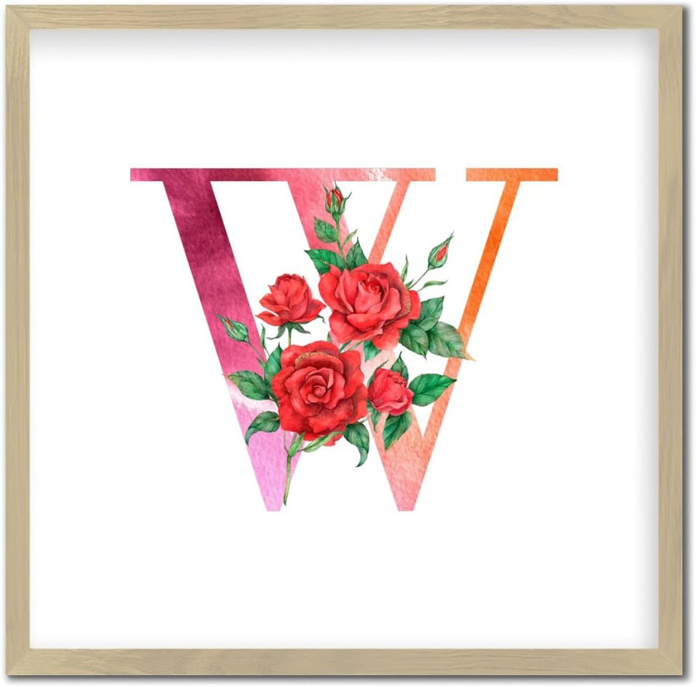 Red Monogram Initial Letter W Framed Wall Art Sign 12x12in