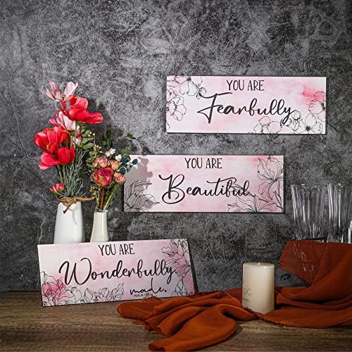 Yookeer 3 Pcs Pink Floral Wall Decor Set
