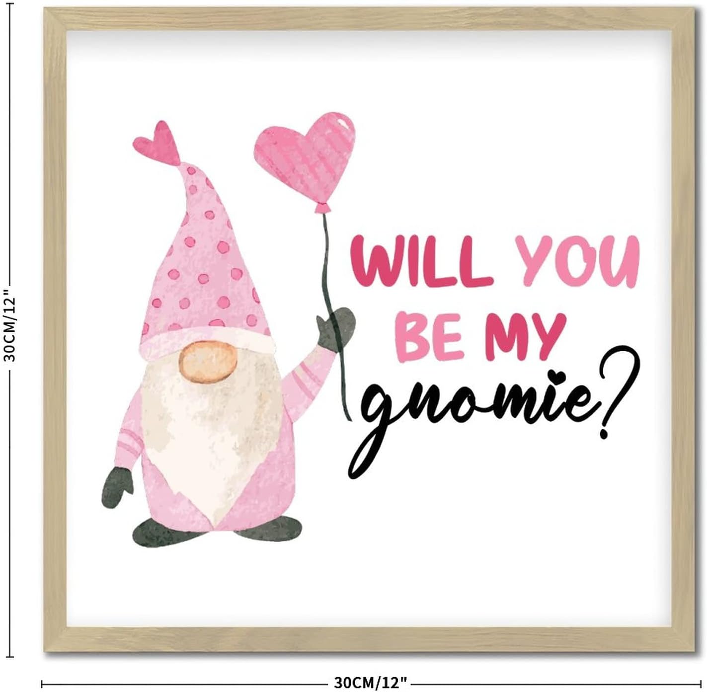 Valentines Day Gnomie Wood Framed Sign