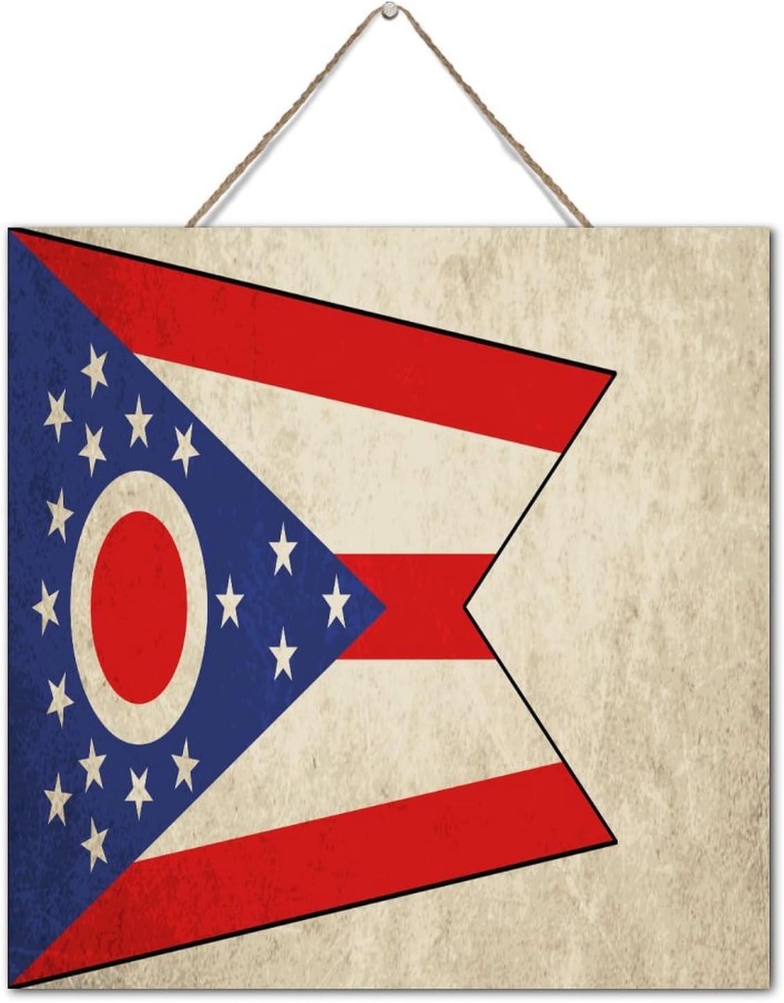 Ohio State Flag Art Decor Distressed Wood Plank Hanging Sign