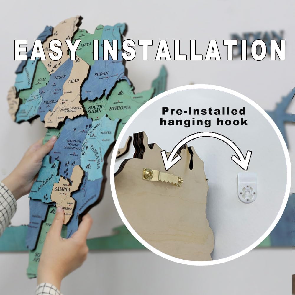 3D Wooden World Map Wall Art Decor Green XL