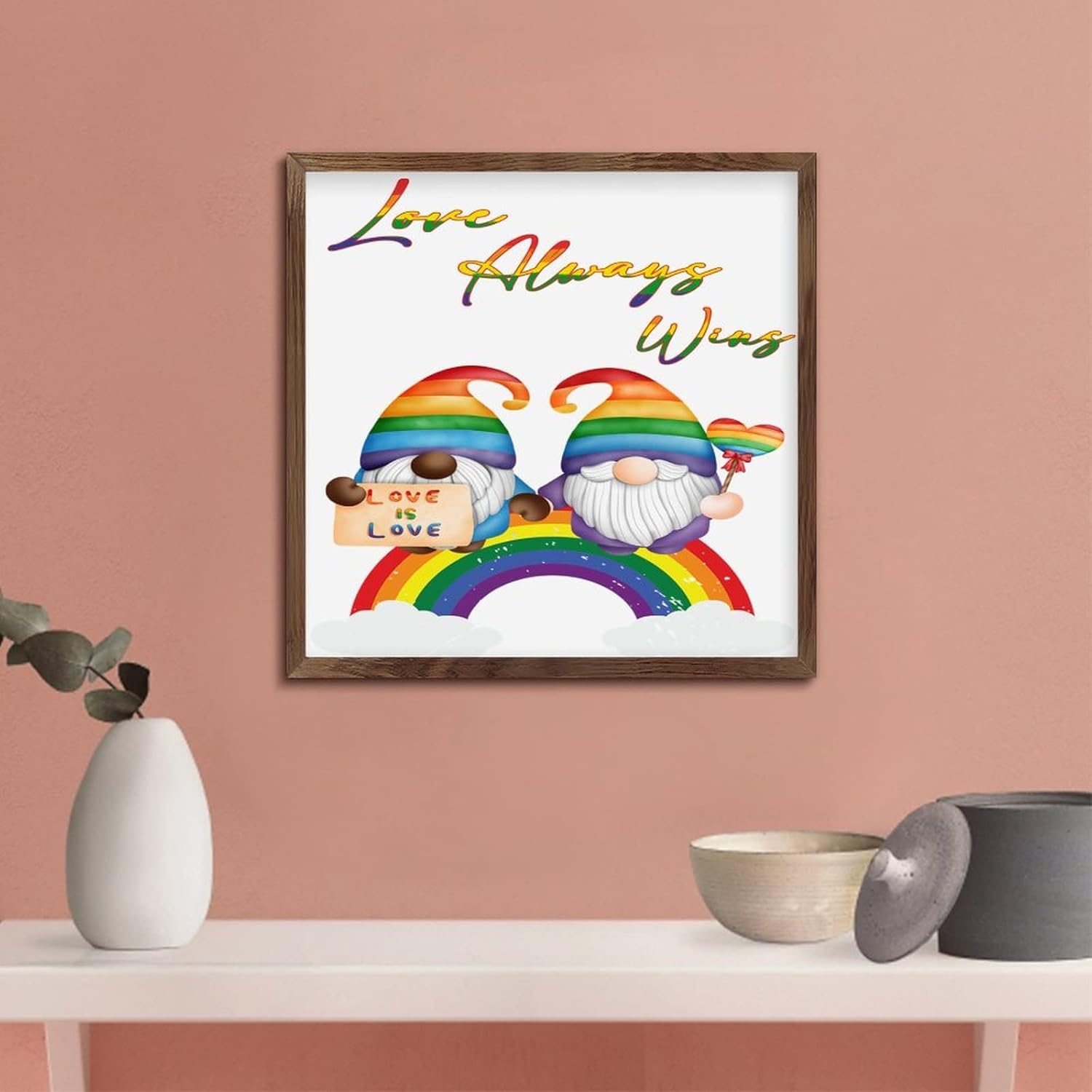 Personalized Framed Wood Sign LGBTQ Love Always Wins Wall Art