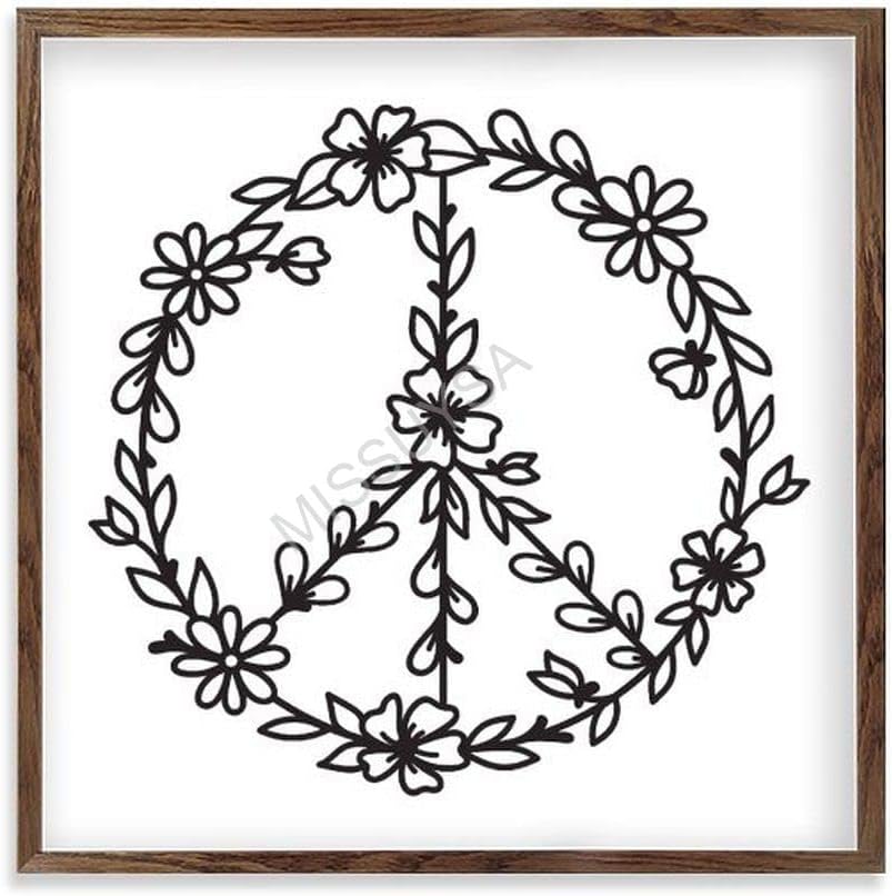 Wildflower Peace Framed Wood Wall Sign 12x12