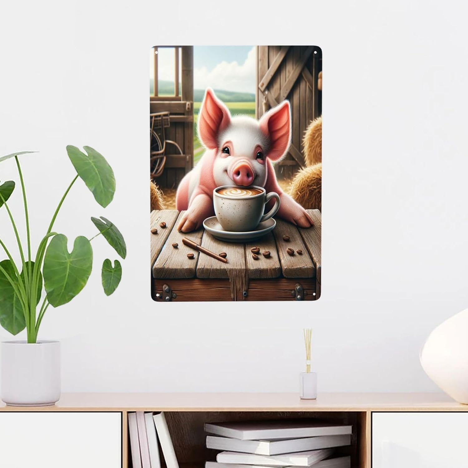 Farmhouse Pig Coffee Time Tin Sign Wall Art Decor