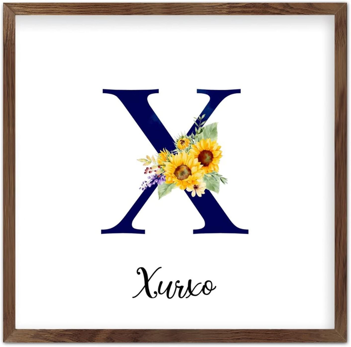 Funlucy Personalized Name Sunflower Monogram Letter X Framed Wooden Sign
