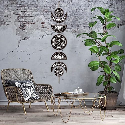 7pcs Moon Phase Wall Hanging Set Boho Decor Wooden Art
