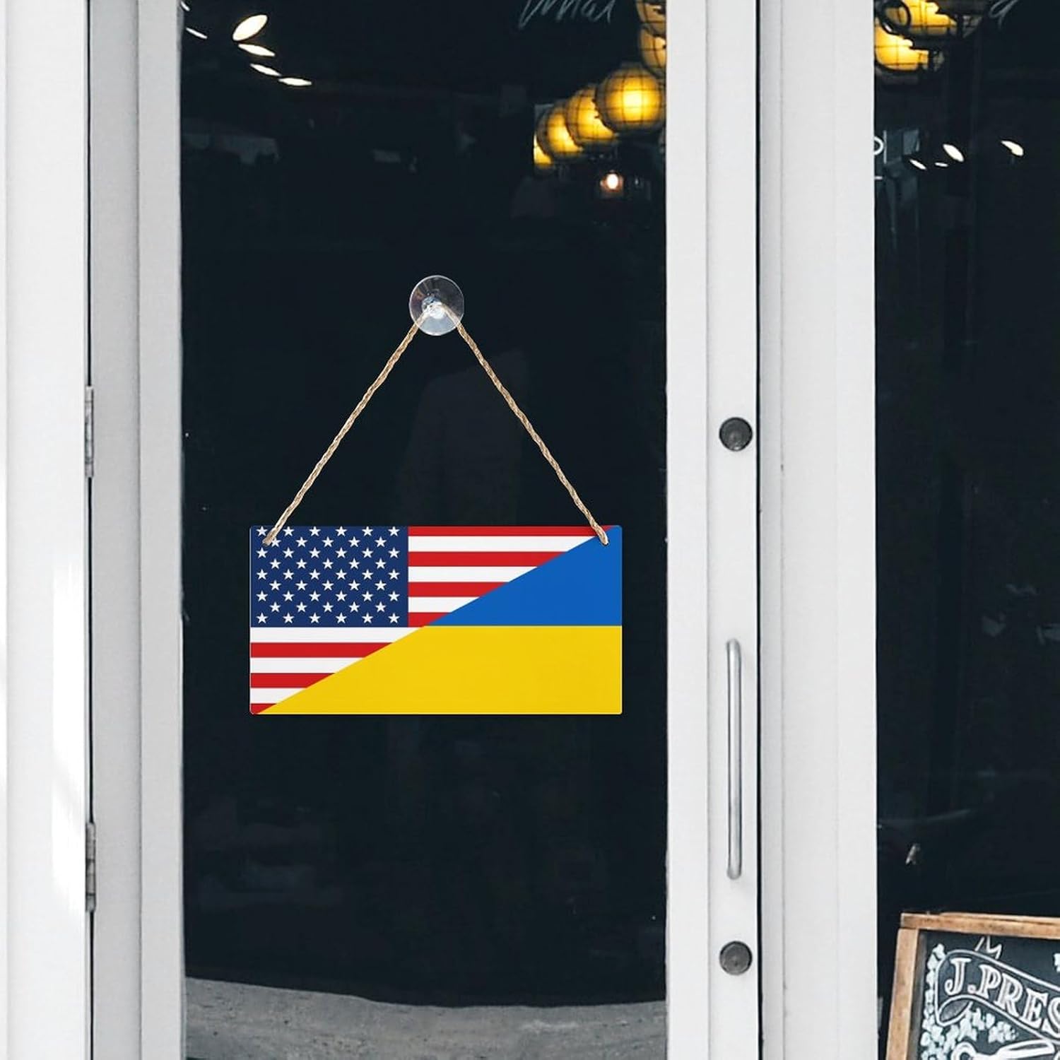 America Flag and Ukraine Flag Wooden Hanging Plate