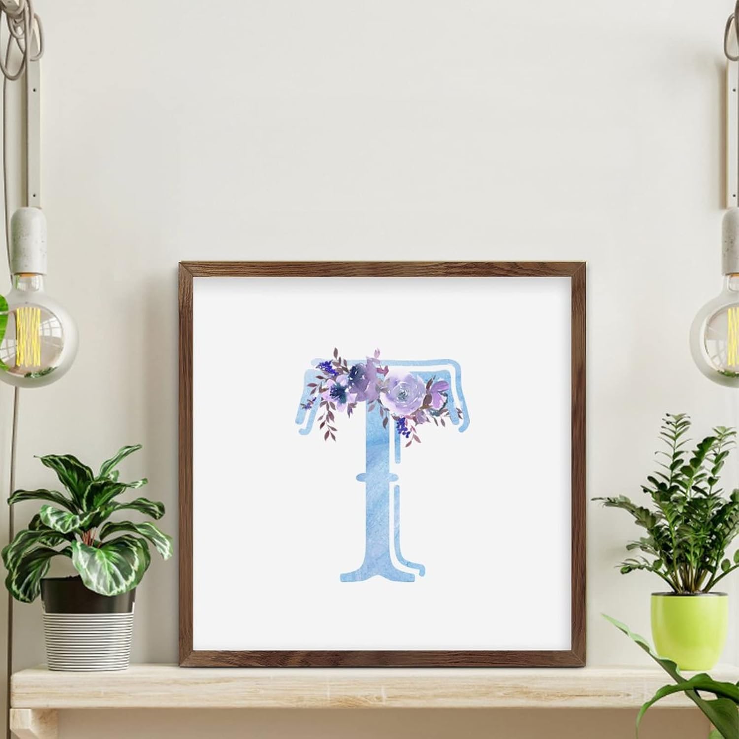 Inspirational Framed Wall Art Sign with Initial Letter T