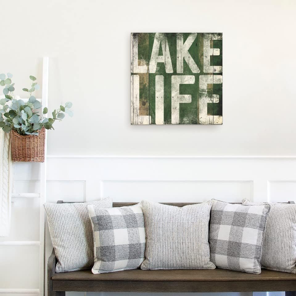 Lake Life Weathered Farmhouse Wood Wall Decor Sign 16x16