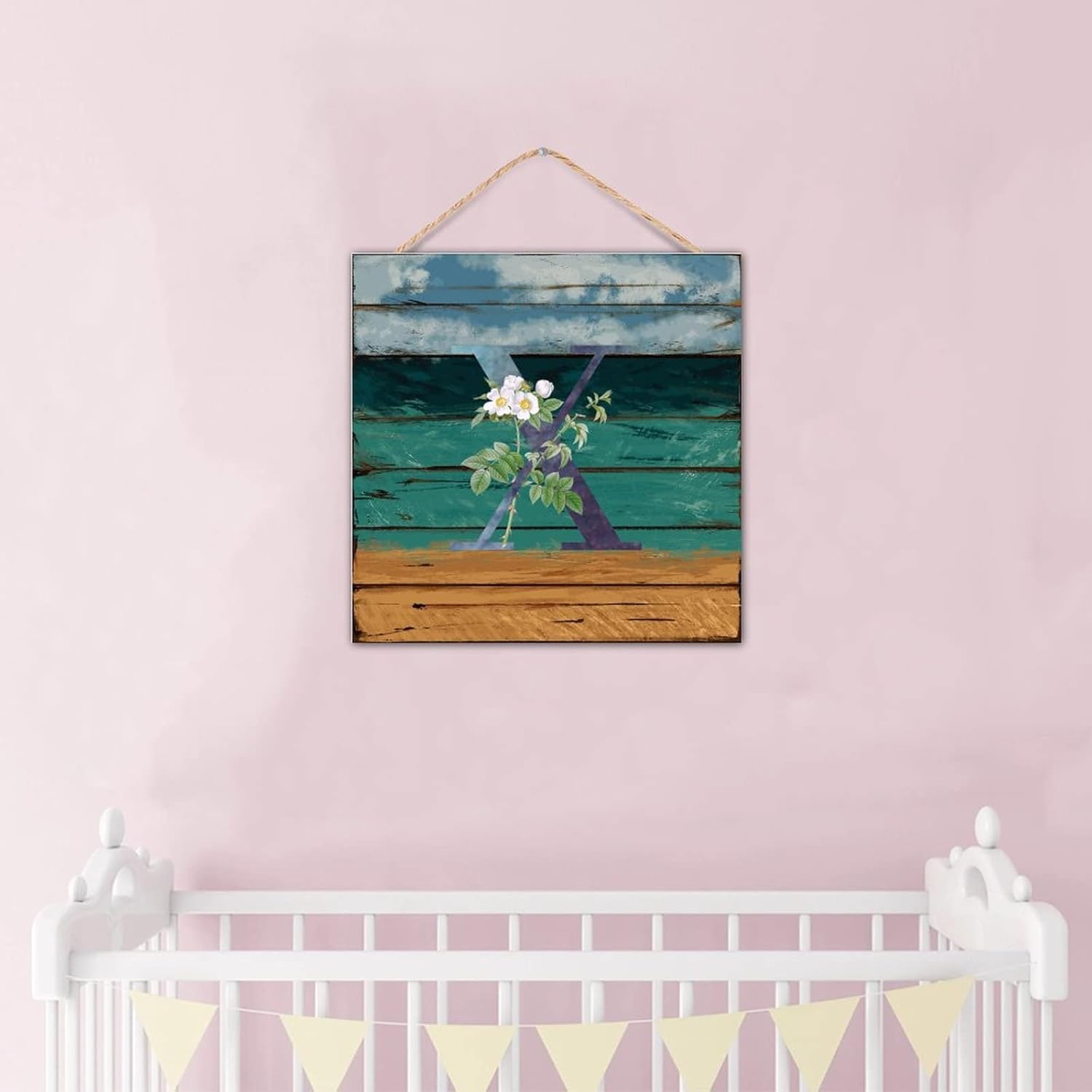 Antique Wood Initial Letter X Wall Sign Artwork