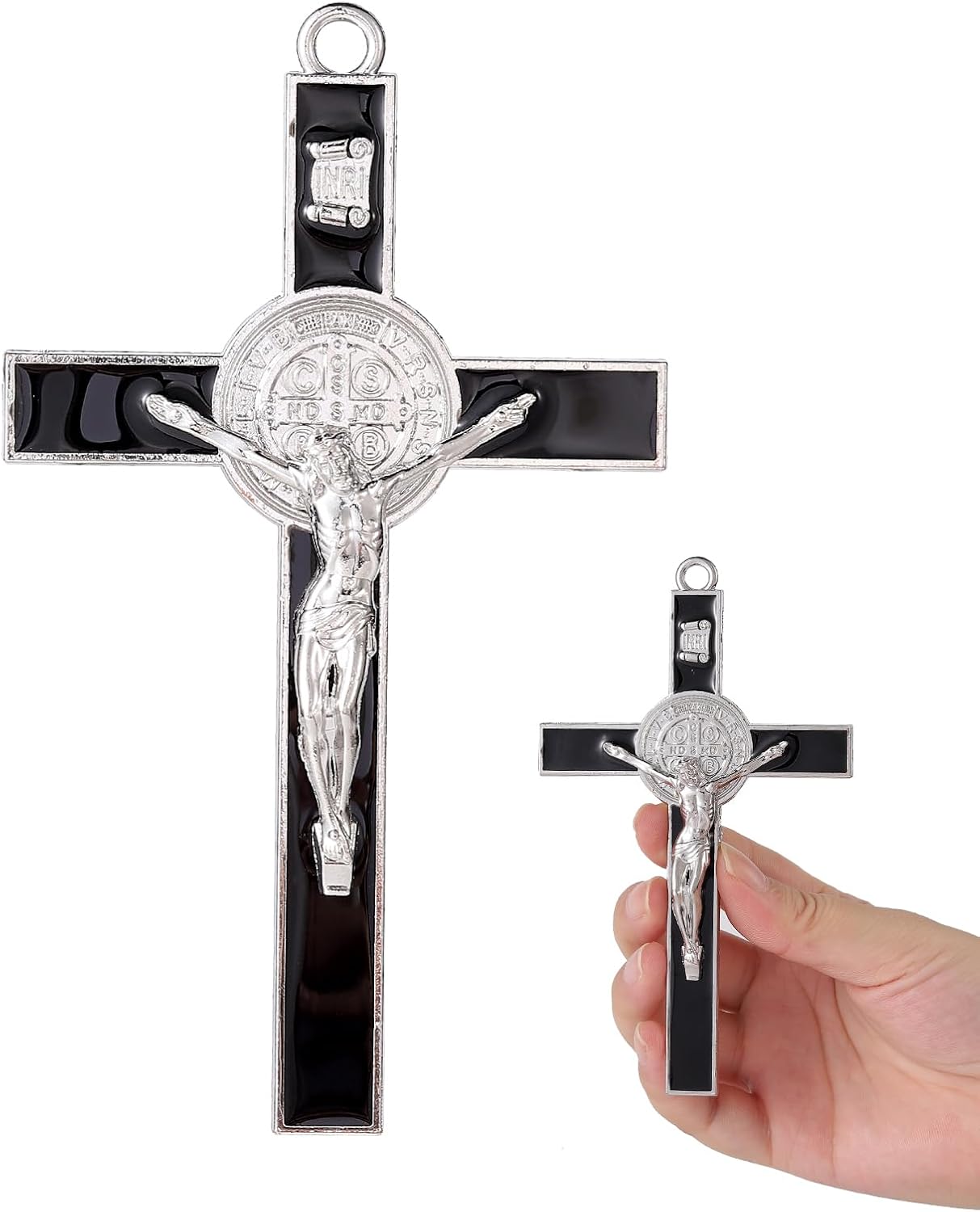 VINETEN Crucifix Wall Cross 4 Inch Black Enamel Catholic Decoration