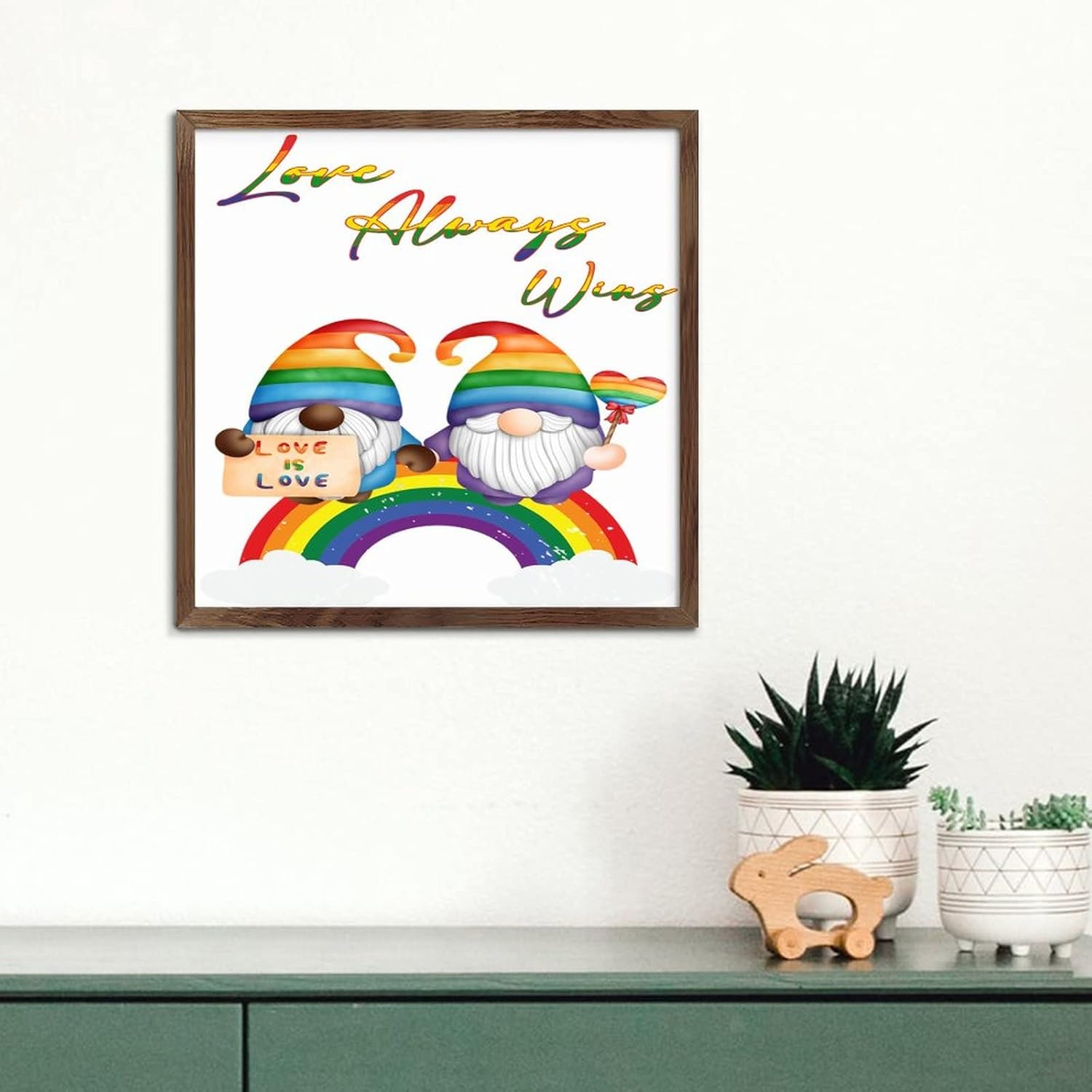 Personalized Framed Wood Sign LGBTQ Love Always Wins Wall Art