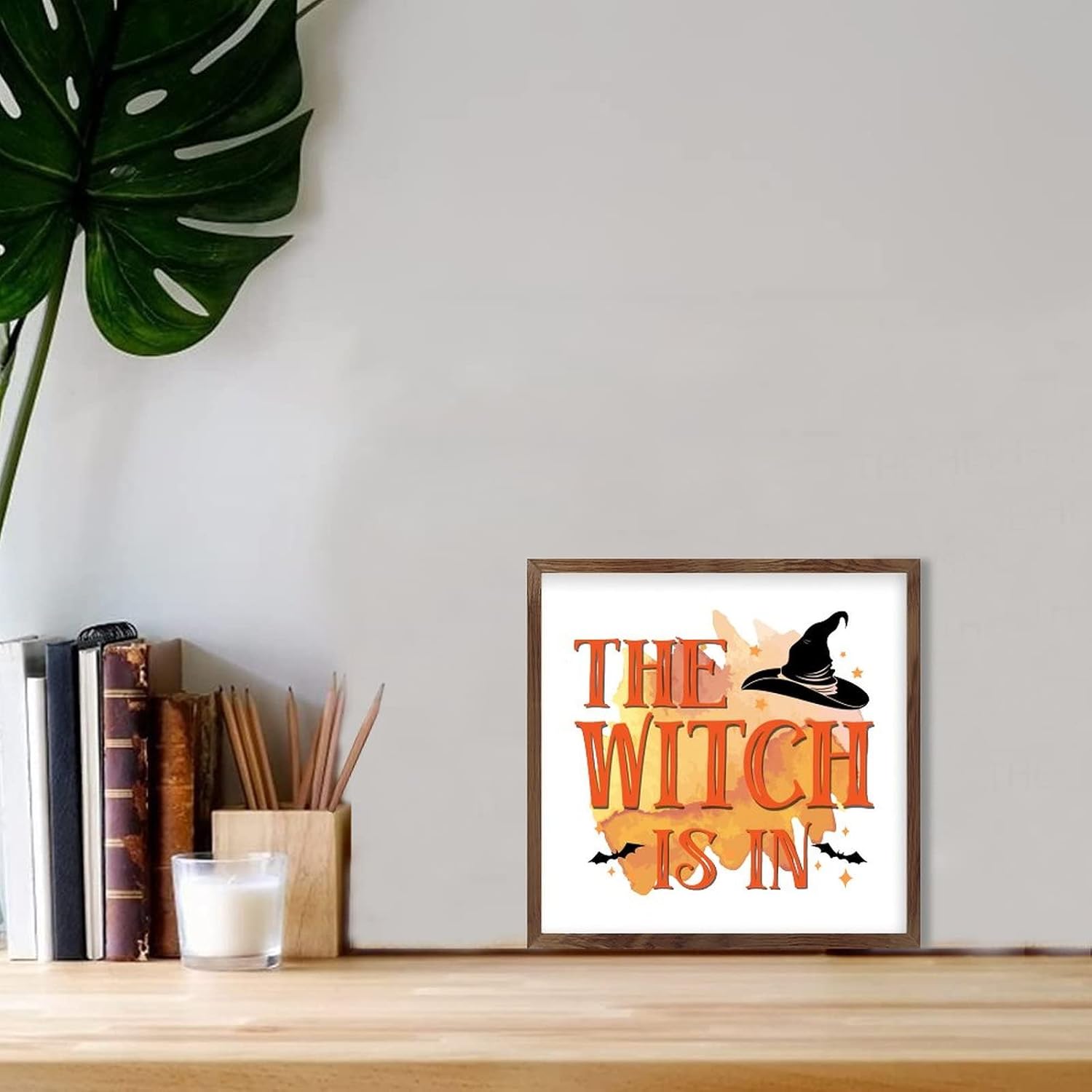 Witch in Wooden Plaque with Frame 7x7